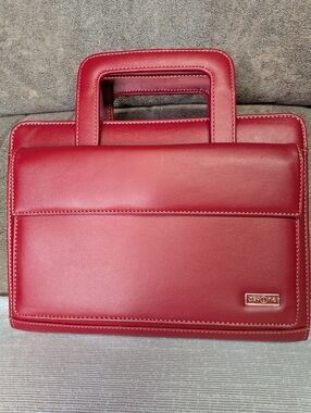 Day One FranklinCovey Red Leather Organizer Briefcase Portfolio Binder